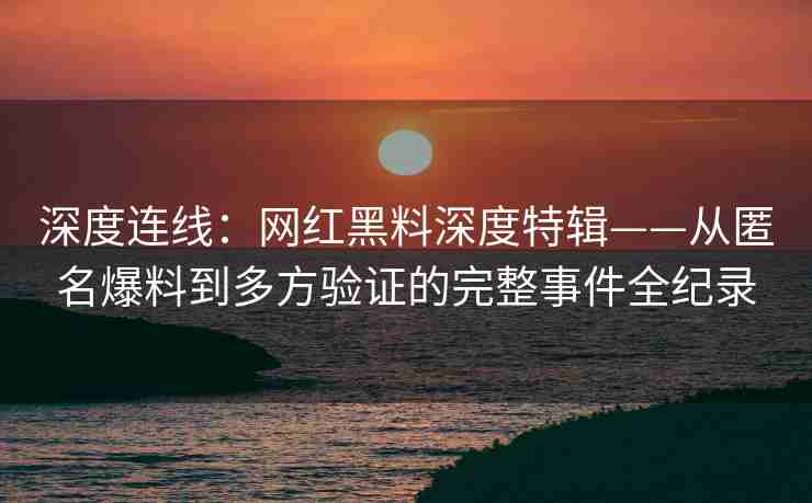 深度连线：网红黑料深度特辑——从匿名爆料到多方验证的完整事件全纪录
